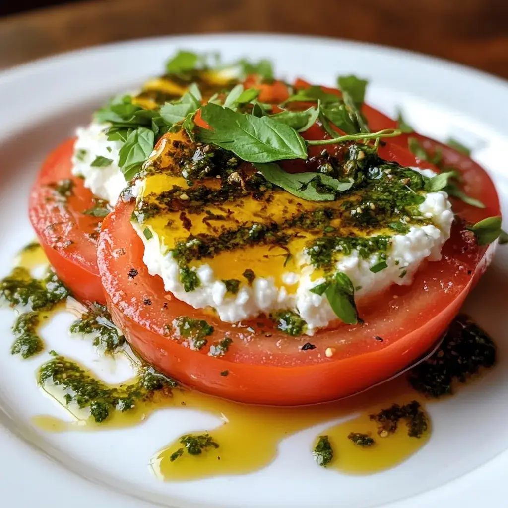 Heirloom Tomato Flight– 5 Unique Ways to Summer’s Best Results 9 slice of heirloom tomato on a white oval plate, topped with a generous spoonful of creamy cottage cheese