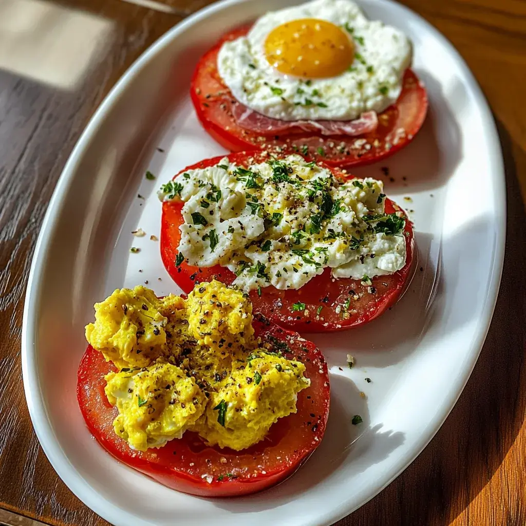 Heirloom Tomato Flight– 5 Unique Ways to Summer’s Best Results 6 Heirloom tomato flight on white platter with three toppings
