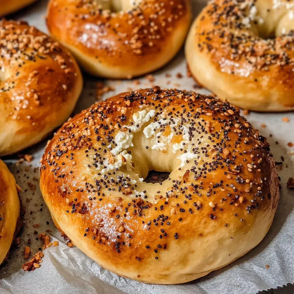 Cottage Cheese Bagels: 5-Min Irresistibly Easy High-Protein Delight 5 Freshly baked cottage cheese bagels on parchment paper